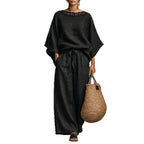 Womens Fashionable Casual Round-Neck Loose Two-Piece Set