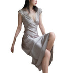 Slim-fit French-style Ice-silk Long Nightgown For Women