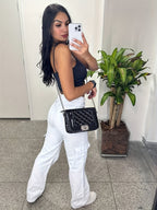 Women's White Overalls with Three-Dimensional Pockets