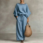 Womens Fashionable Casual Round-Neck Loose Two-Piece Set
