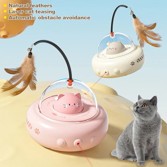 Smart Electric UFO Cat Teaser Toy | Automatic Rotating Feather Stick with Bell