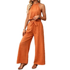 Neck-hanging Sleeveless Cropped Top And Wide-leg Pants Set
