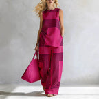 Lightweight Geometric Striped Sleeveless Top And Wide-leg Pants