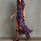Women's Bohemian Retro High-Slit Printed Dress