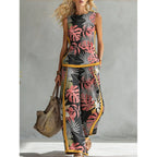 Printed Retro Casual Top Set