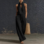 Urban-style Cotton And Linen Top And Wide-leg Pants Set