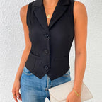 Solid Color Single Breasted Vest Elegant Slim Sleeves
