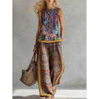 Printed Retro Casual Top Set