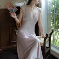 Slim-fit French-style Ice-silk Long Nightgown For Women