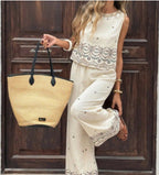 New European And American-style Sleeveless Contrast-color Wide-leg Pants Set