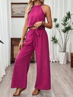 Neck-hanging Sleeveless Cropped Top And Wide-leg Pants Set