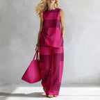 Lightweight Geometric Striped Sleeveless Top And Wide-leg Pants