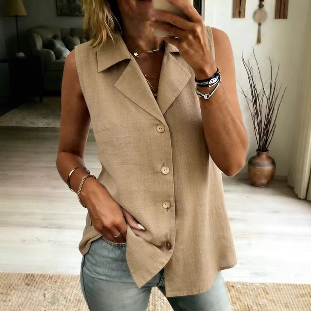 Women's Solid-Colored Sleeveless Fashionable Loose Vest Top