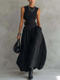 Black Sleeveless Midriff-baring Elegant Slimming Long Dress