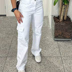 Women's White Overalls with Three-Dimensional Pockets