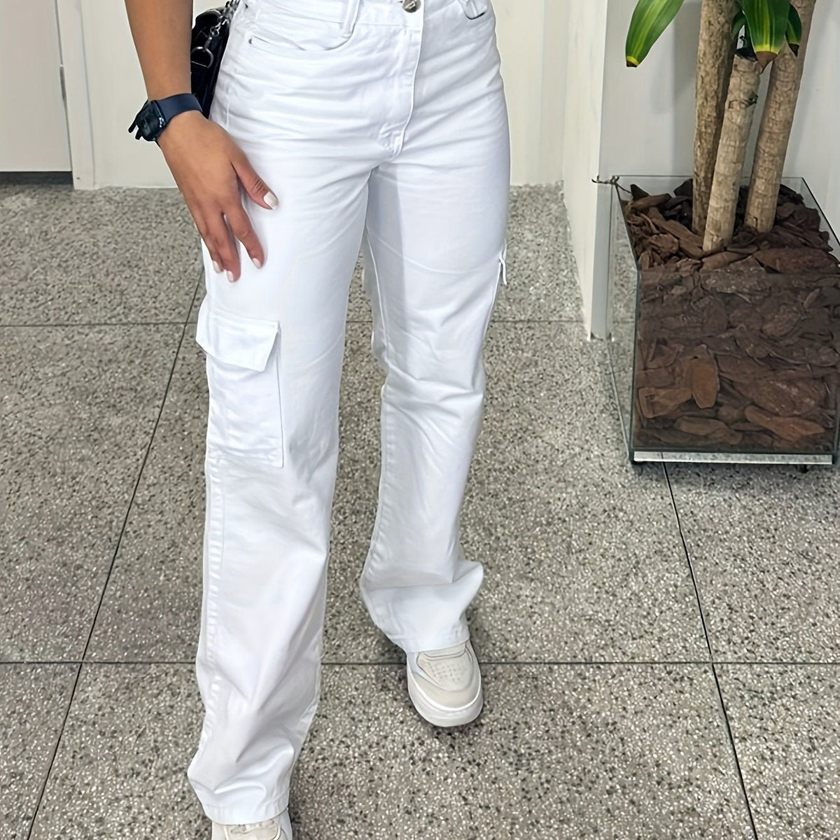 Women's White Overalls with Three-Dimensional Pockets