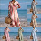 SpringSummer New Striped Lapel-Pocket Dress