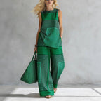 Lightweight Geometric Striped Sleeveless Top And Wide-leg Pants