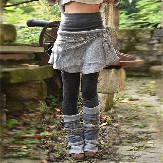 Retro Style Color Block Skort with Attached Leggings
