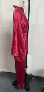Satin High-Neck Asymmetric Waist Wide-Leg Pants Set