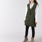 Loose Slimming Versatile Plus-Size V-Neck Knitted Sweater Vest For Women
