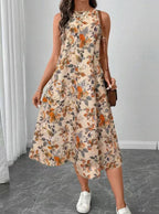 Womens Printed All-Match Sleeveless Pocketed Dress
