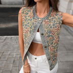 New Casual Retro Printed Short Jacquard All-Match Sleeveless Vest Undershirt