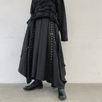 Goth Style Irregular Hem Ribbon Rivet Pantskirt