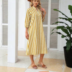 V-neck Striped Dress-shirt Skirt Thats Slimming And Relaxed-fit