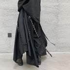 Goth Style Irregular Hem Ribbon Rivet Pantskirt