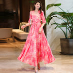 Women's Flared V-Neck Printed Dress