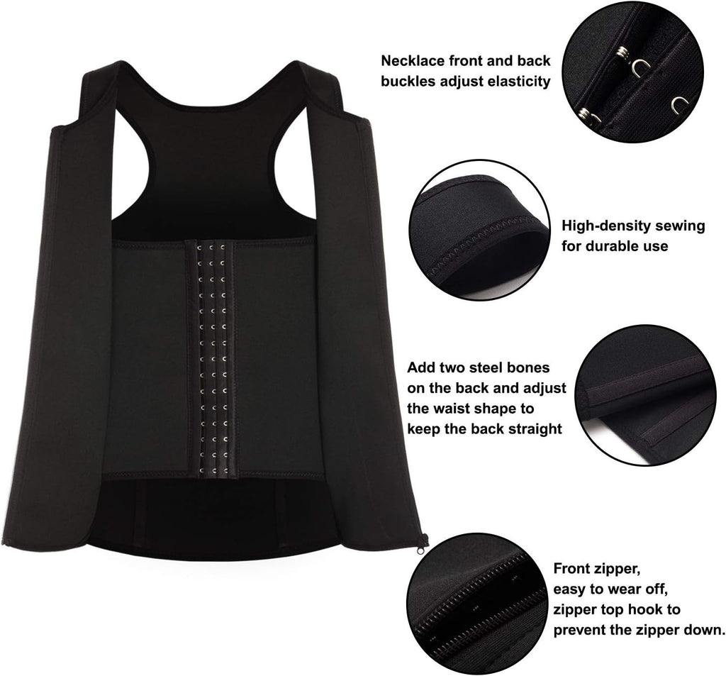 Men's Slimming Tank Top Body Shaper Compression Vest with Zipper & Back Support