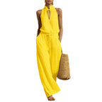 Urban-style Cotton And Linen Top And Wide-leg Pants Set