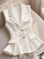 Waist-cinching Ruffled Hem Elegant Commuter Outer Vest