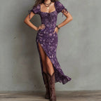 Women's Bohemian Retro High-Slit Printed Dress