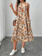 Womens Printed All-Match Sleeveless Pocketed Dress