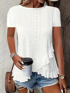 Summer New Women's Fashion Plus-Size Asymmetrical Ruffled Hem Short-Sleeve Top