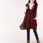 Loose Slimming Versatile Plus-Size V-Neck Knitted Sweater Vest For Women