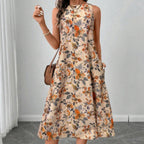 Womens Printed All-Match Sleeveless Pocketed Dress