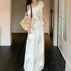 Niche Off-shoulder Printed Top And Wide-leg Pants Two-piece Set