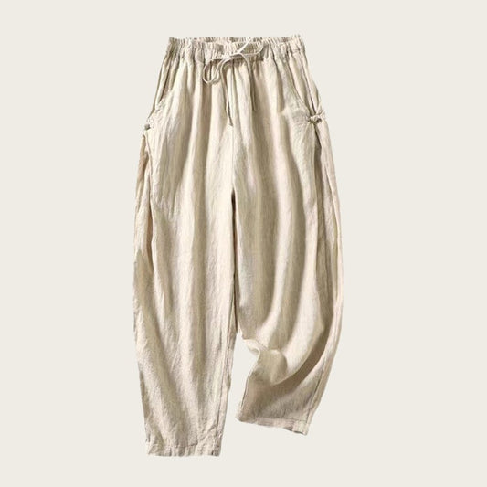 Casual Cotton Cropped Harem Pants with Buckle
