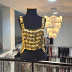 Sparkling Gold Gemstone Multi-Layer All-Match Bustier Vest