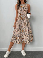 Womens Printed All-Match Sleeveless Pocketed Dress