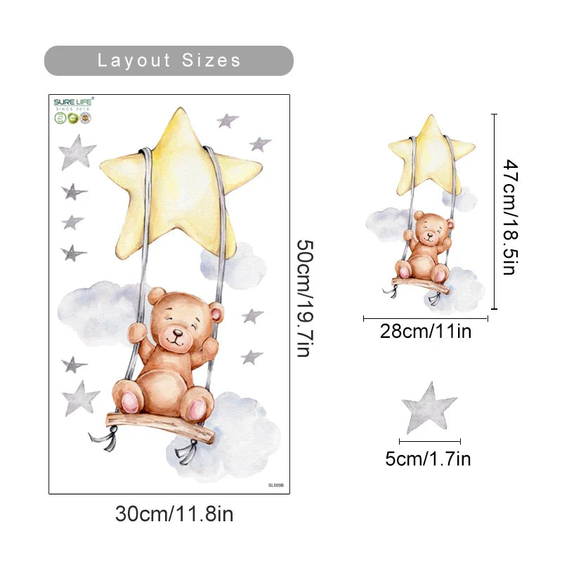 Cartoon Hot Air Balloon Wall Stickers | Animals, Bear & Rabbits Decals for Nursery