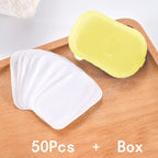50pcs/1box Portable Bathroom Soap Slices Bath Hand Washing Slice Sheets Outdoor Travel Scented Foaming Soap Paper Soap Tablets