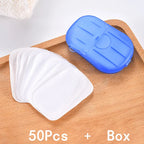 50pcs/1box Portable Bathroom Soap Slices Bath Hand Washing Slice Sheets Outdoor Travel Scented Foaming Soap Paper Soap Tablets