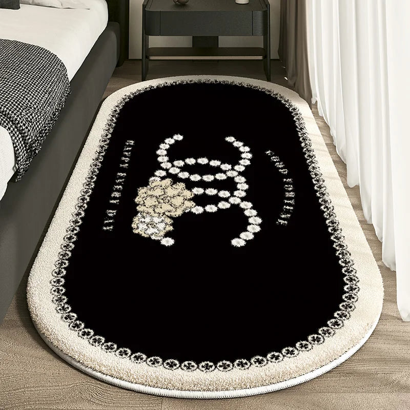 VIKAMA Cashmere Imitated French Small Fragrance Bed Rug Advanced Sense Living Room Study Oval Dirt Resistant Non-Slip Carpet
