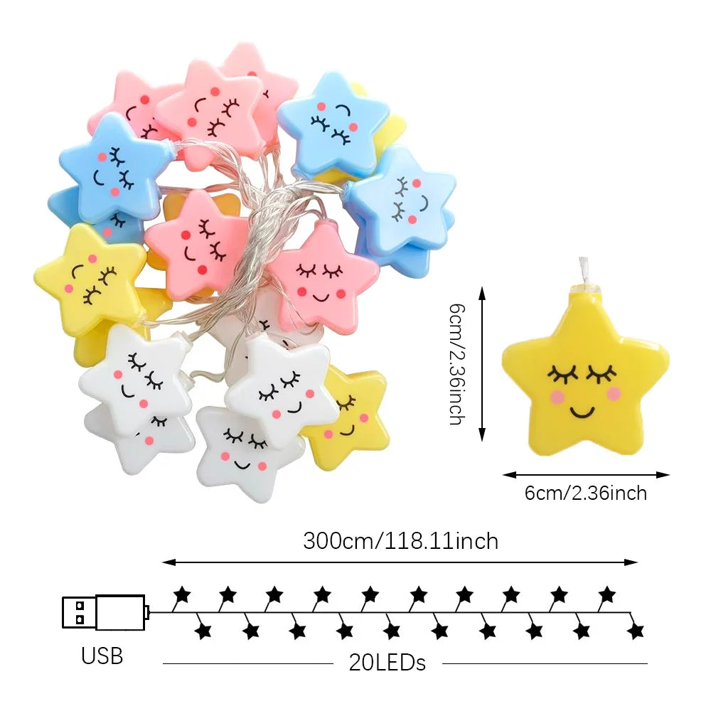 20LEDs Cloud/Star Light String,10Ft USB Waterproof Night Lights Atmosphere Lighting for Camping Birthday Party Summer Home Decor