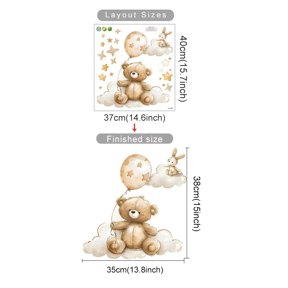 Cartoon Hot Air Balloon Wall Stickers | Animals, Bear & Rabbits Decals for Nursery