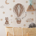 Cartoon Hot Air Balloon Wall Stickers | Animals, Bear & Rabbits Decals for Nursery